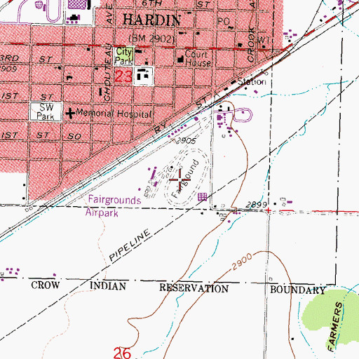 Topographic Map of Big Horn County Fairgrounds, MT