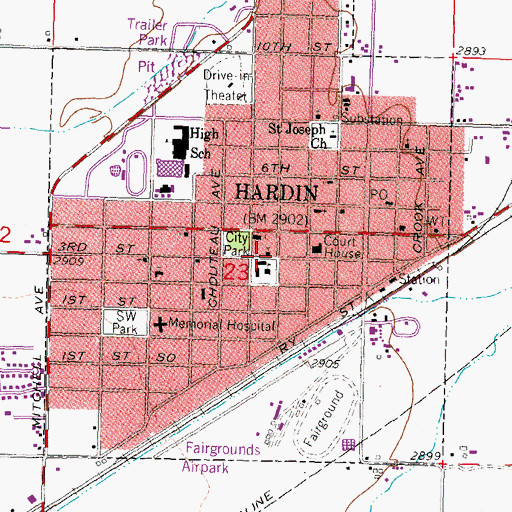Topographic Map of Hardin Southern Baptist Church, MT