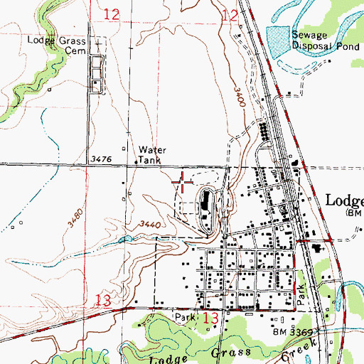 Topographic Map of Lodge Grass School, MT