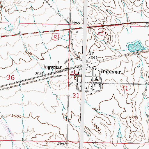 Topographic Map of Ingomar Post Office, MT