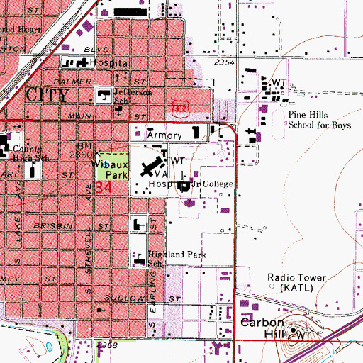 Topographic Map of Miles Community College, MT