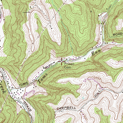 Topographic Map of White Gate Cemetery, WV