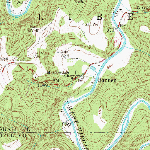 Topographic Map of Meadowdale Cemetery, WV