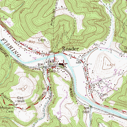 Topographic Map of Reader High School (historical), WV