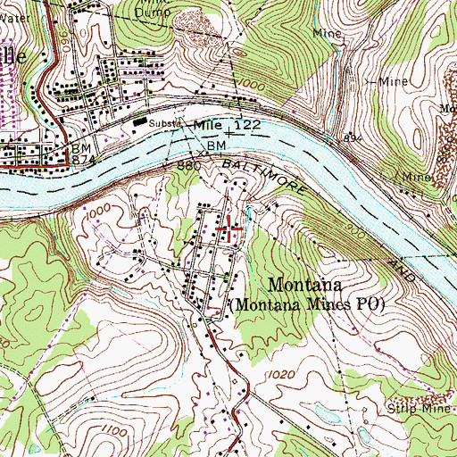 Topographic Map of Montana Mines Post Office, WV