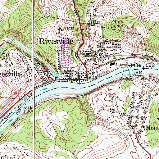 Topographic Map of Rivesville City Hall, WV