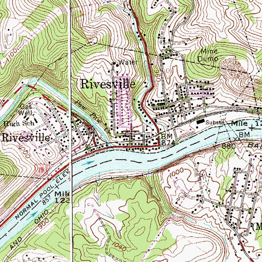 Topographic Map of Rivesville United Methodist Church, WV