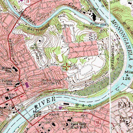 Topographic Map of Fairmont City Cemetery, WV