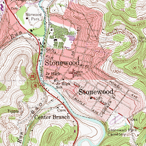 Topographic Map of Stonewood City Hall, WV