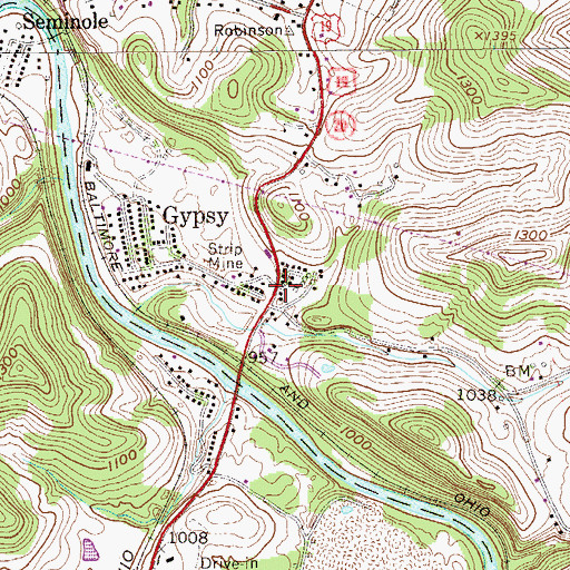 Topographic Map of Gypsy Post Office, WV