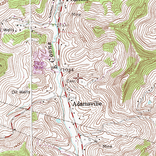 Topographic Map of Adamsville Cemetery, WV