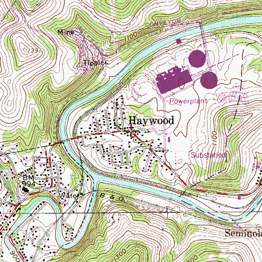Topographic Map of Haywood Post Office, WV