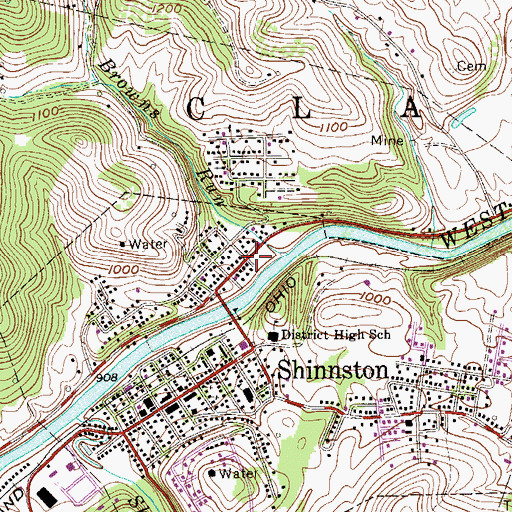 Topographic Map of Shinnston Post Office, WV