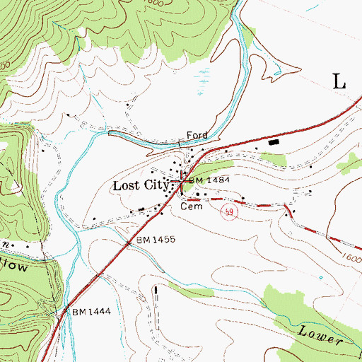 Topographic Map of Lost City Post Office, WV