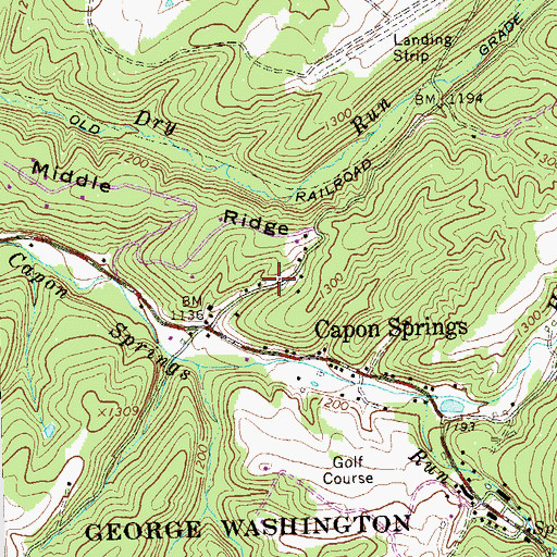 Topographic Map of Capon Springs Post Office, WV
