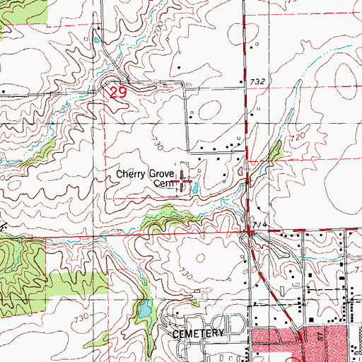 Topographic Map of Cherry Grove Cemetery, IL