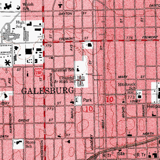 Topographic Map of Churchill Junior High School, IL
