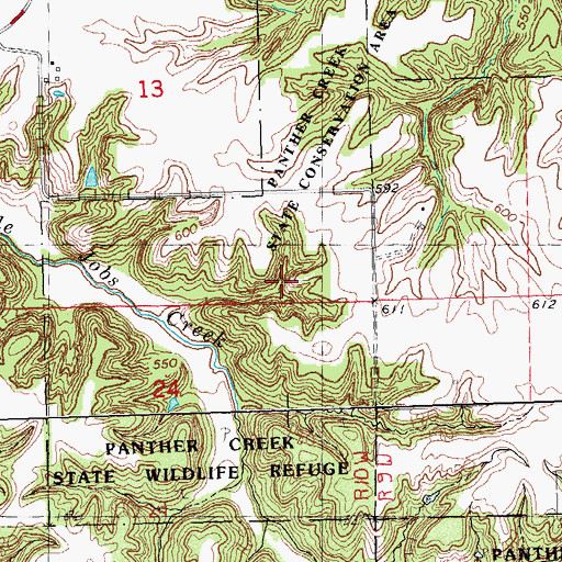 Topographic Map of Panther Creek State Conservation Area, IL