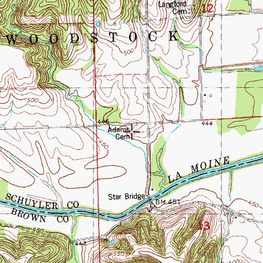 Topographic Map of Adams Cemetery, IL