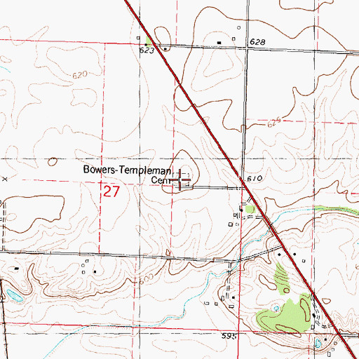 Topographic Map of Bowers-Templeman Cemetery, IL