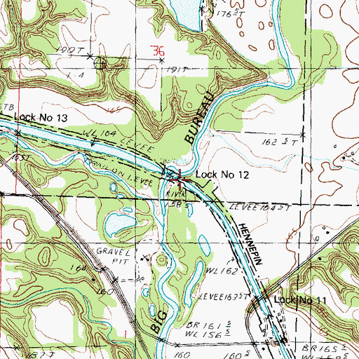 Topographic Map of Lock Number 12, IL