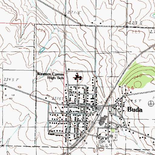 Topographic Map of Bureau Valley High School, IL