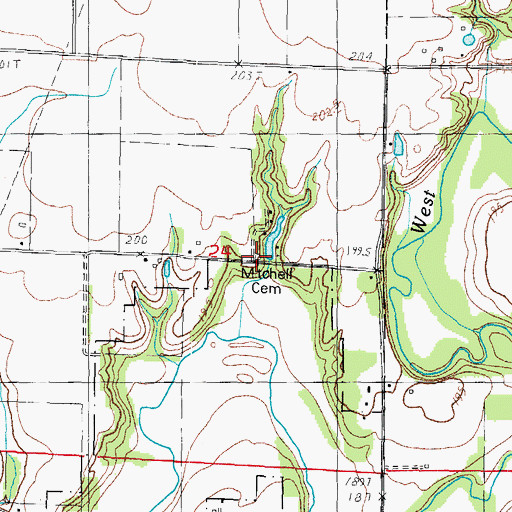 Topographic Map of Mitchell Cemetery, IL