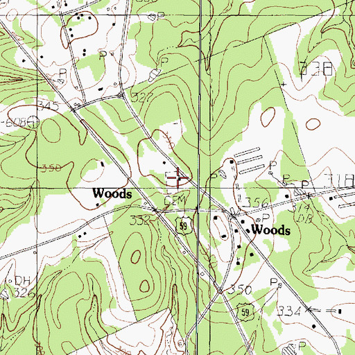 Topographic Map of Woods Methodist Church, TX