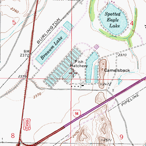 Topographic Map of Miles City Fish Hatchery, MT
