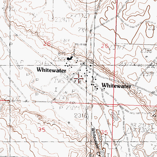 Topographic Map of Whitewater Lutheran Church, MT