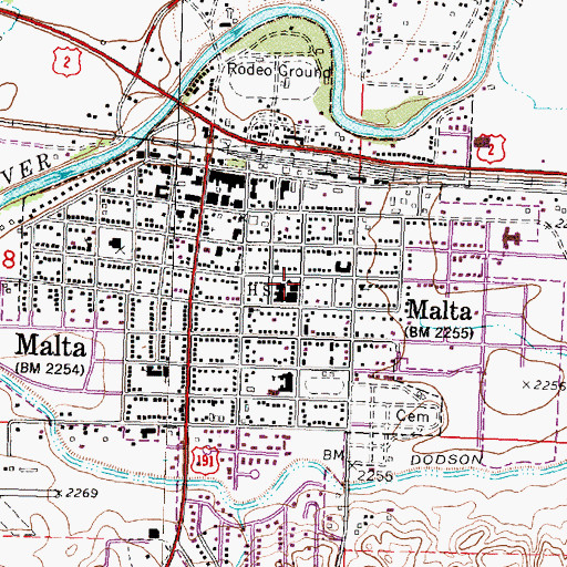 Topographic Map of Malta Junior High School, MT