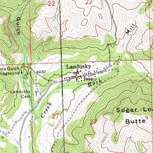 Topographic Map of Landusky Post Office (historical), MT