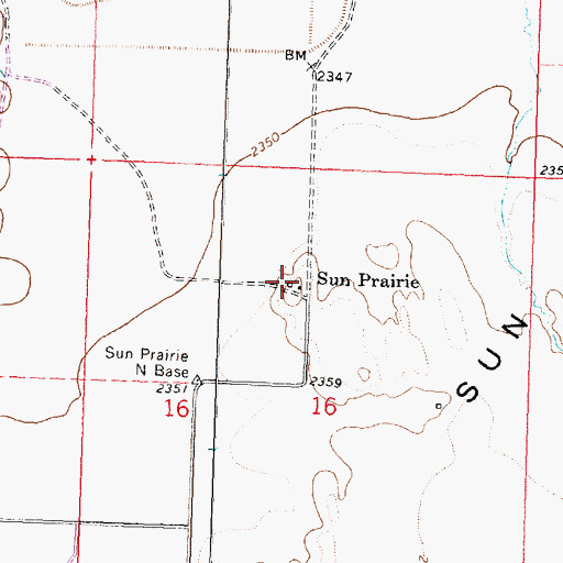 Topographic Map of Sun Prairie Post Office (historical), MT