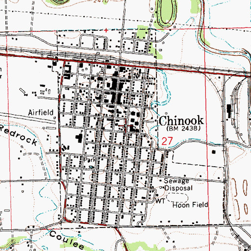 Topographic Map of Chinook High School, MT