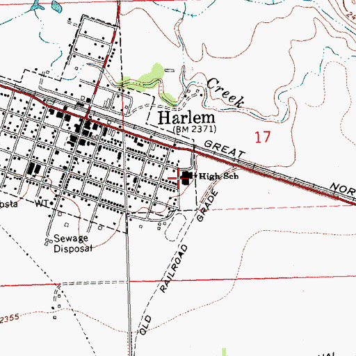 Topographic Map of Harlem High School, MT