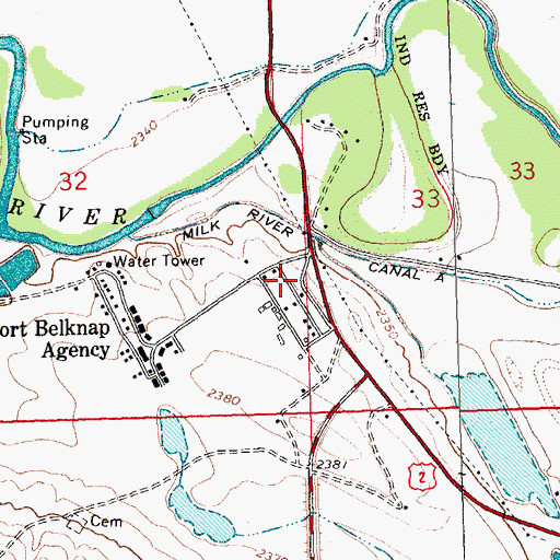 Topographic Map of Fort Belknap College, MT