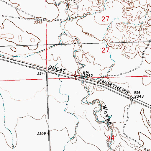 Topographic Map of Wayne (historical), MT
