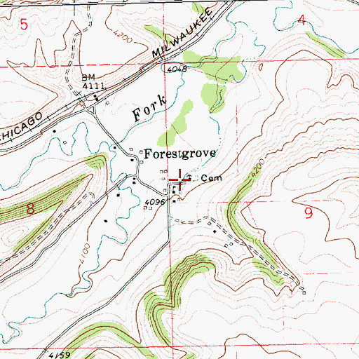 Topographic Map of Forest Grove Cemetery, MT