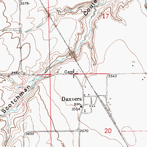 Topographic Map of Danvers Cemetery, MT
