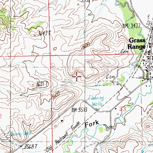 Topographic Map of Grass Range School, MT