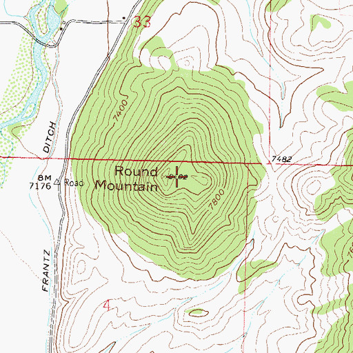 Topographic Map of Round Mountain, CO