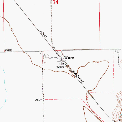 Topographic Map of Ware (historical), MT
