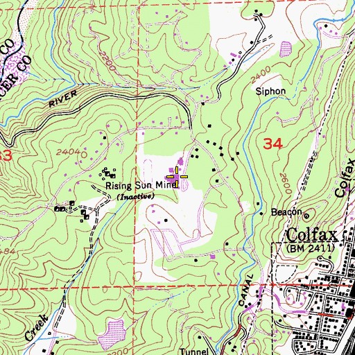 Topographic Map of Colfax Elementary School, CA