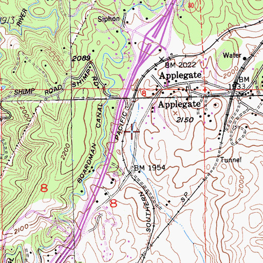 Topographic Map of Applegate Branch Auburn-Placer County Library, CA
