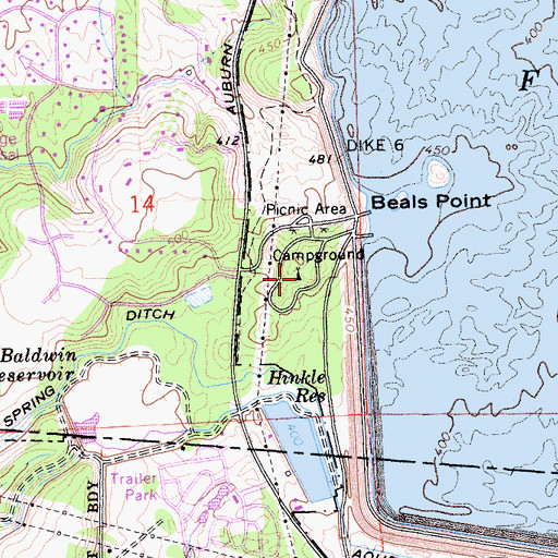 Topographic Map of Beals Point Campground, CA