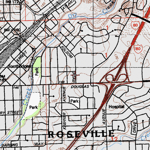 Topographic Map of Roseville Square Shopping Center, CA