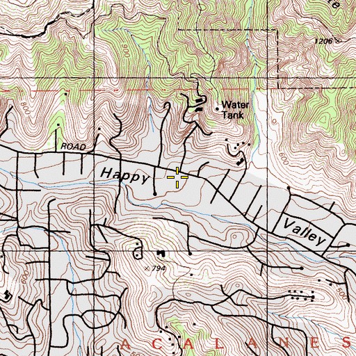 Topographic Map of Happy Valley Elementary School, CA