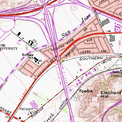 Topographic Map of Happy Town Park, CA