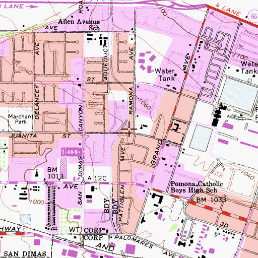 Topographic Map of Ramona Avenue Christian Center, CA