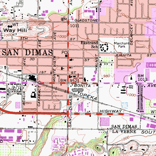 Topographic Map of San Dimas Community Center, CA